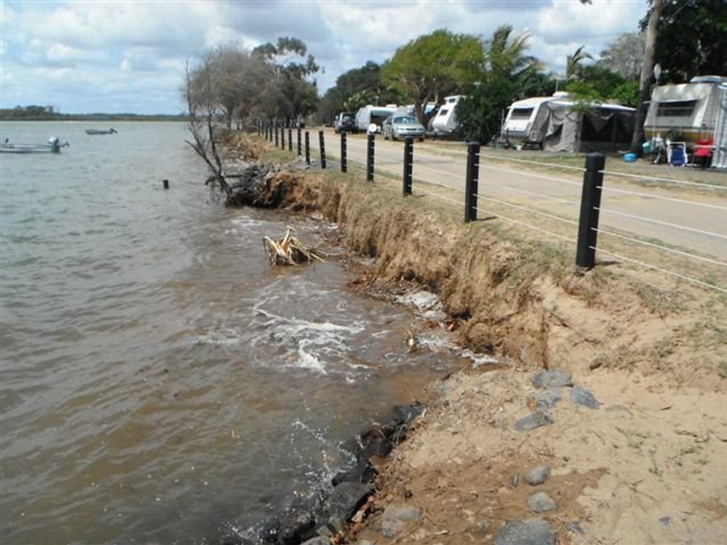 Erosion at Miara, before the sand was moved to the beach. Erosion at Miara, before the sand was moved to the beach.